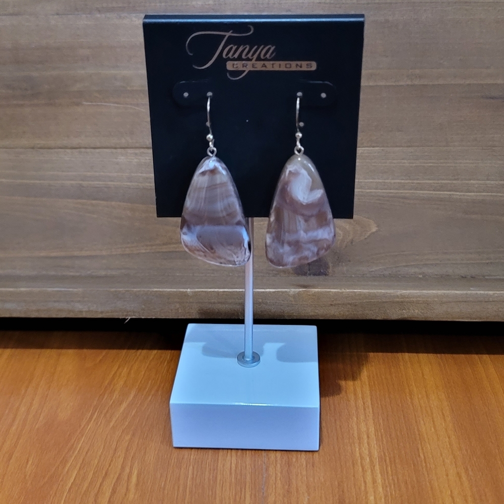 Tanya Creations Brown Marble Dangling Earrings